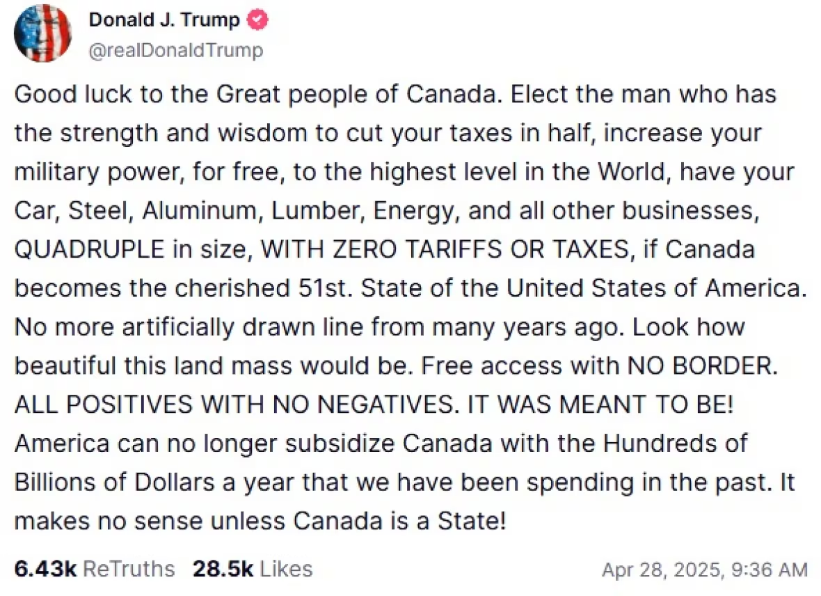 Donald Trump's post on Truth Social