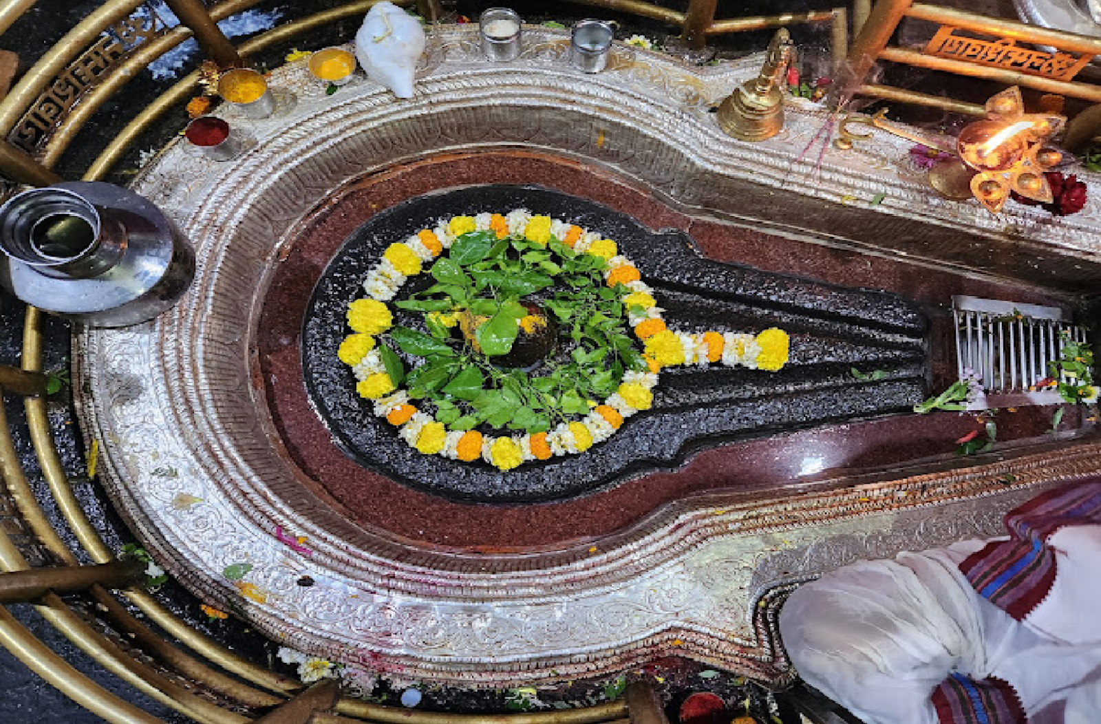 Sacred Jyotirlinga of Bhimashankar, the self-emerged Shiva Lingam, situated at the heart of the sanctum in Bhimashankar Temple