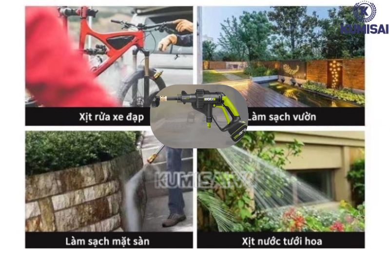 Máy xịt rửa xe pin Worx hỗ trợ nhiều công việc phun xịt