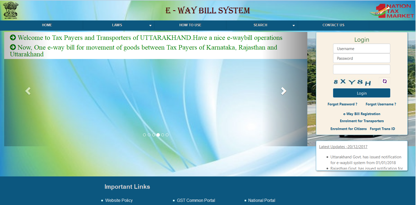 Login to the E-Way Bill System