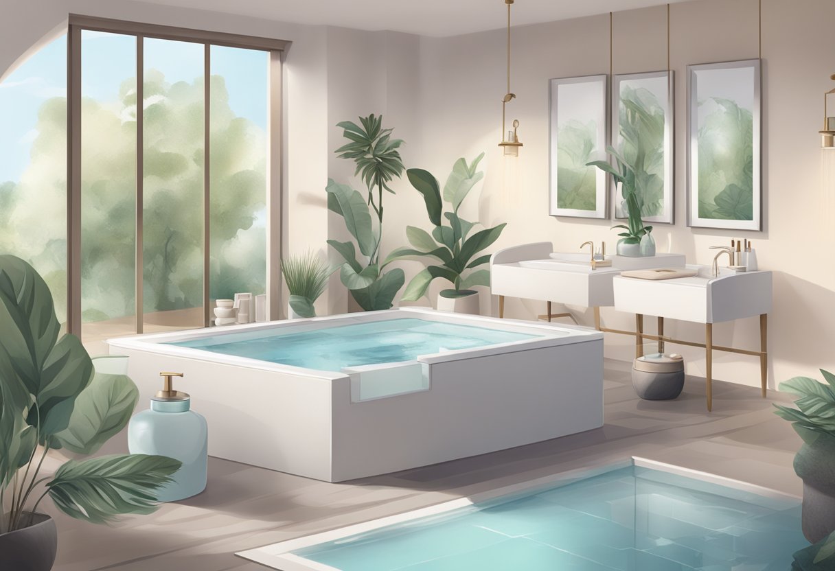 A serene spa setting with a lash extension kit, gentle cleanser, and a soft brush for proper aftercare