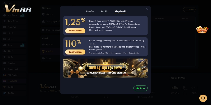 Tham gia các khuyến mãi Vin88 hấp dẫn 