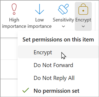 In a new message, select Options > Encrypt > Encrypt.