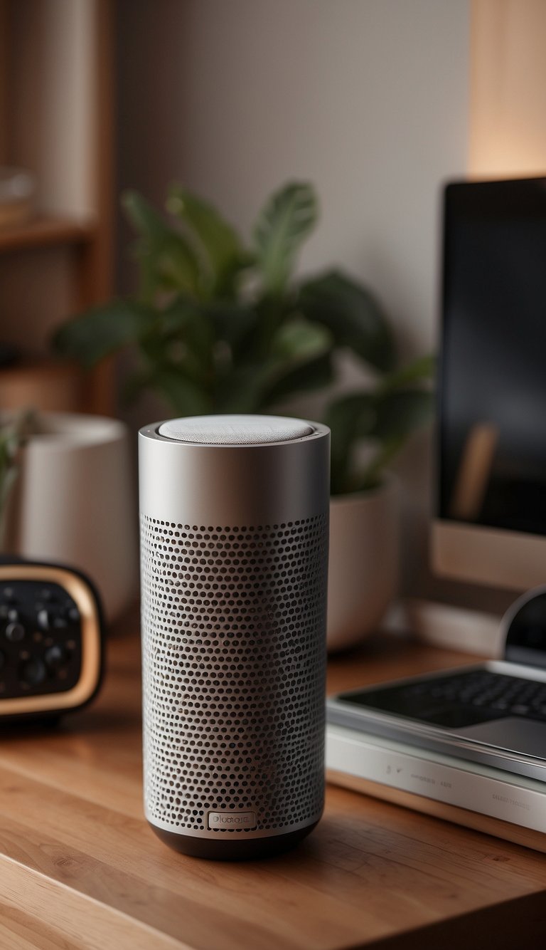 A Bluetooth speaker plays relaxing tunes in a cozy bedroom with 25 couple-friendly decor ideas