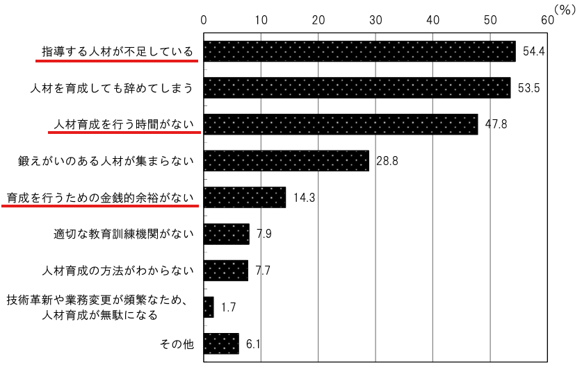 人材育成に関する問題点の内訳（複数回答）