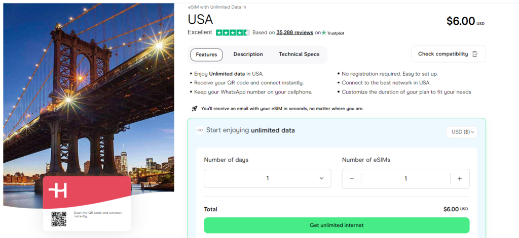 Holafly eSIM for USA. Source: Holafly.