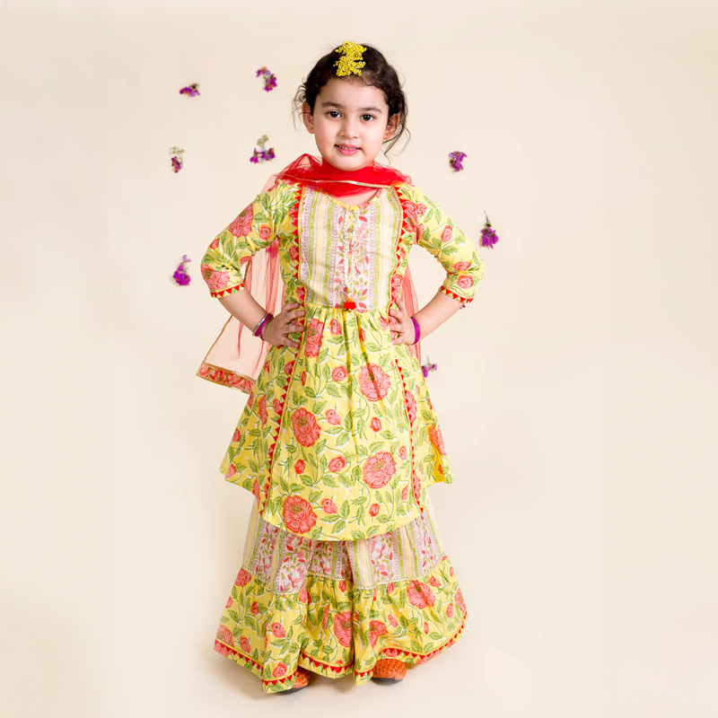 Yellow-Red Floral Sharara Set&nbsp;