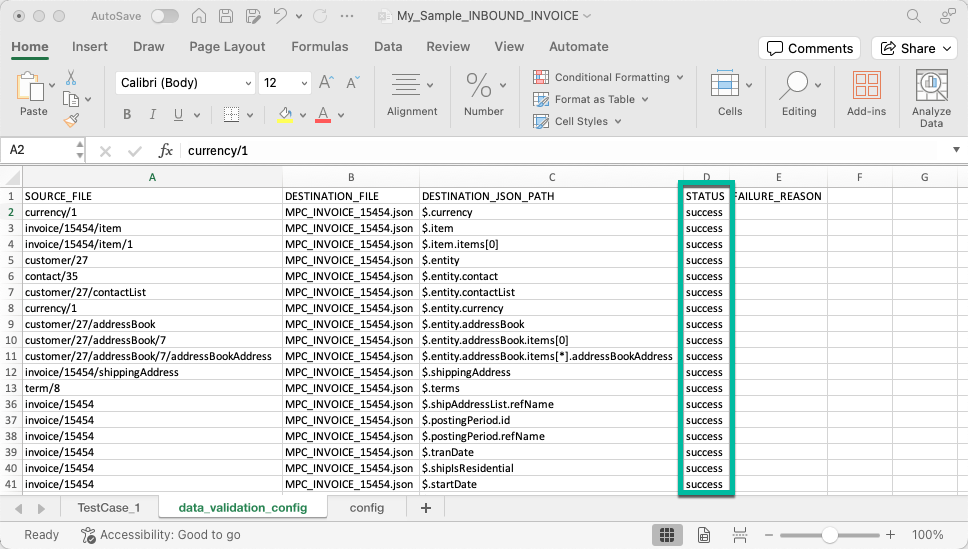 sample data validation results