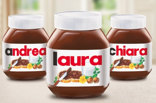 Vasetti Nutella con nomi propri