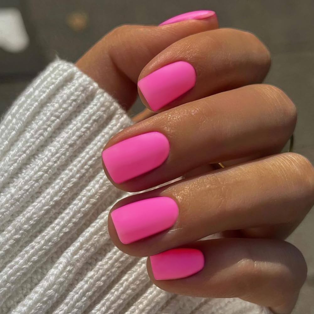 short hot pink nails