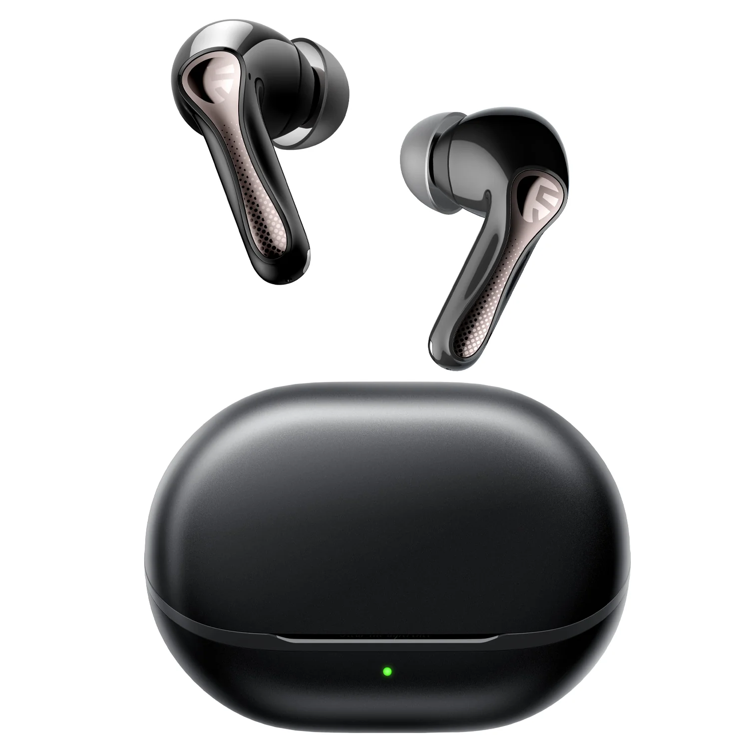 SOUNDPEATS Air5 Pro earbuds and charging case.
