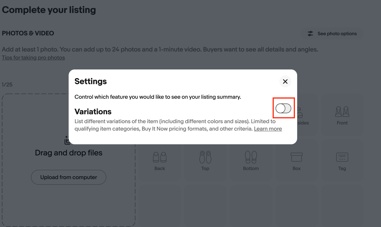 Turn on the variations feature