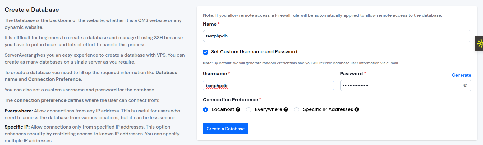 Create a Database