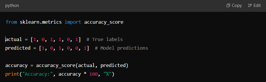  Python code to calculate accuracy using sklearn.