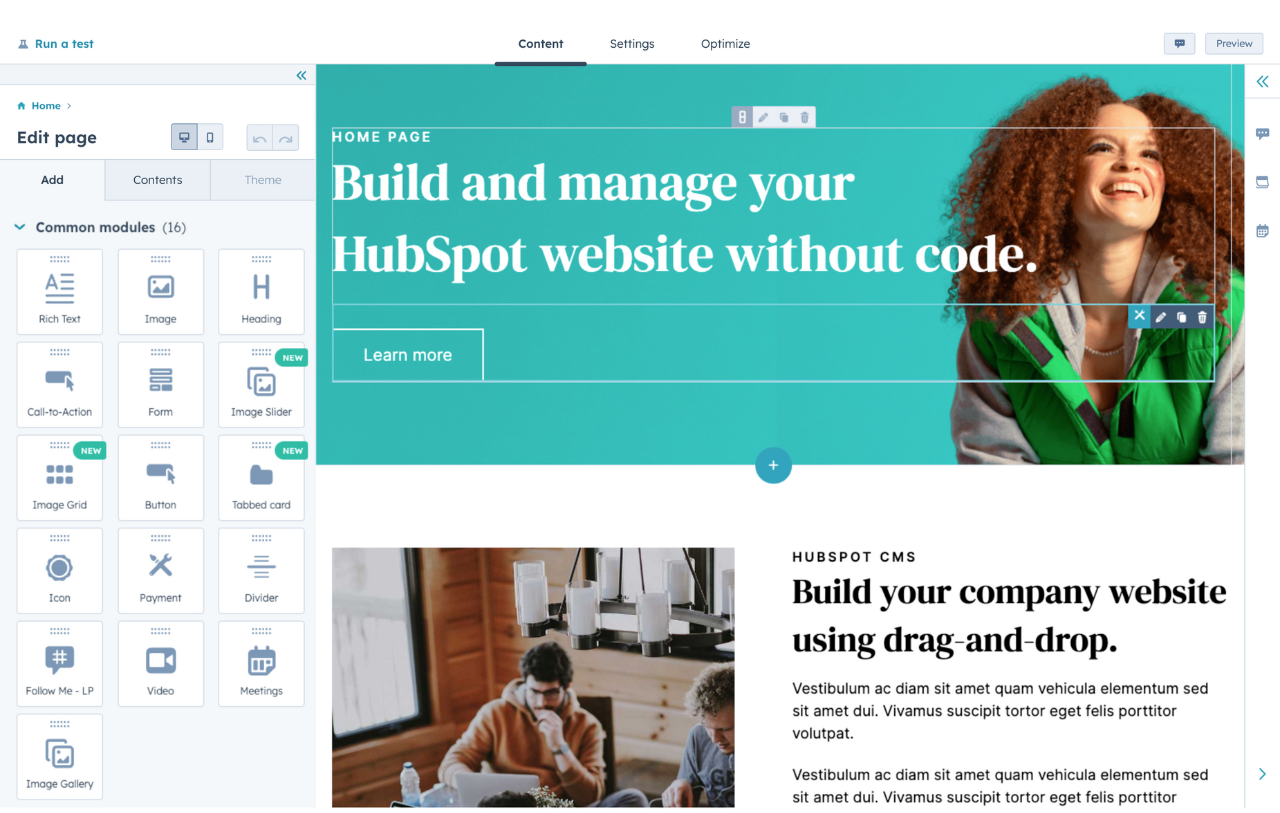 HubSpot Content Hub feature: creating and managing custom website pages.