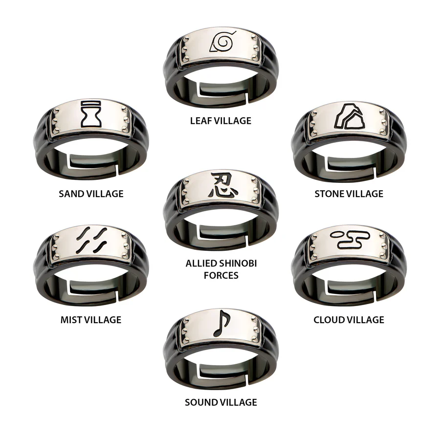 Naruto rings seven village symbol ring set