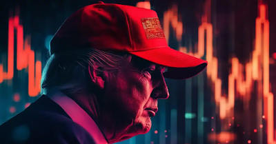 Profile view of a man in a red hat with financial market graphs in the background, symbolizing cryptocurrency trends and analysis.