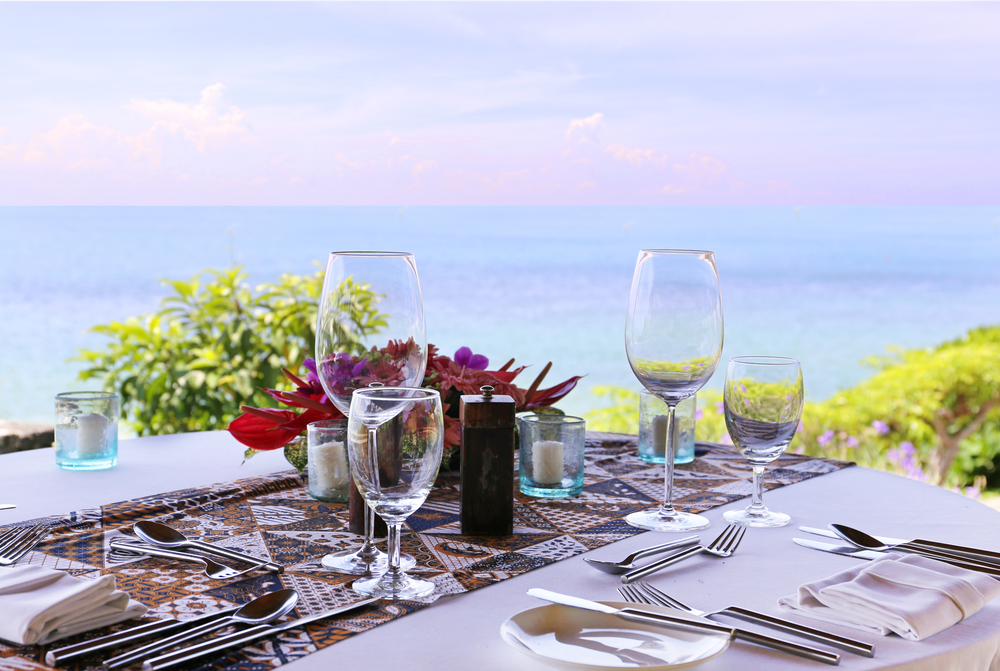 Resort breakfast with a water view