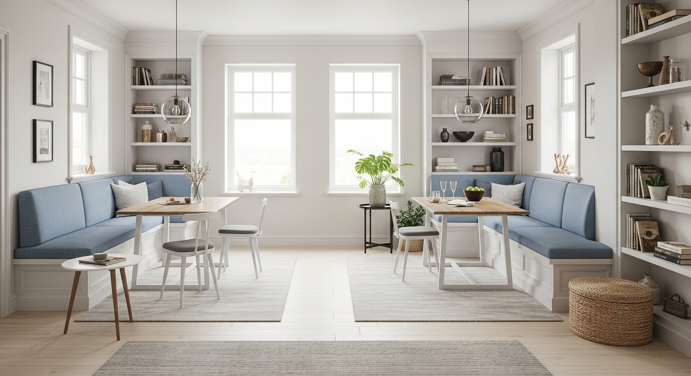 A functional layout of living room in white theme