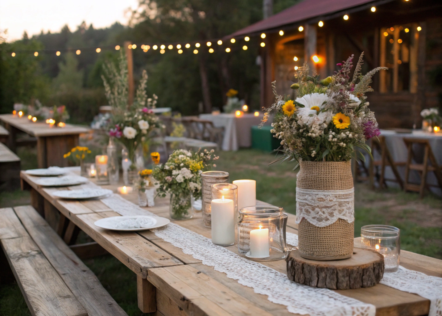 Decoração de casamento rústico com flores do campo