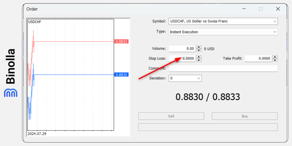 How to set a stop loss order on the MT 5 platform