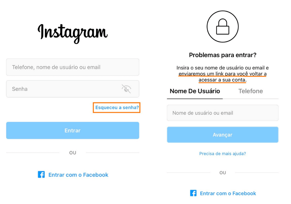 Tela de login do Instagram.