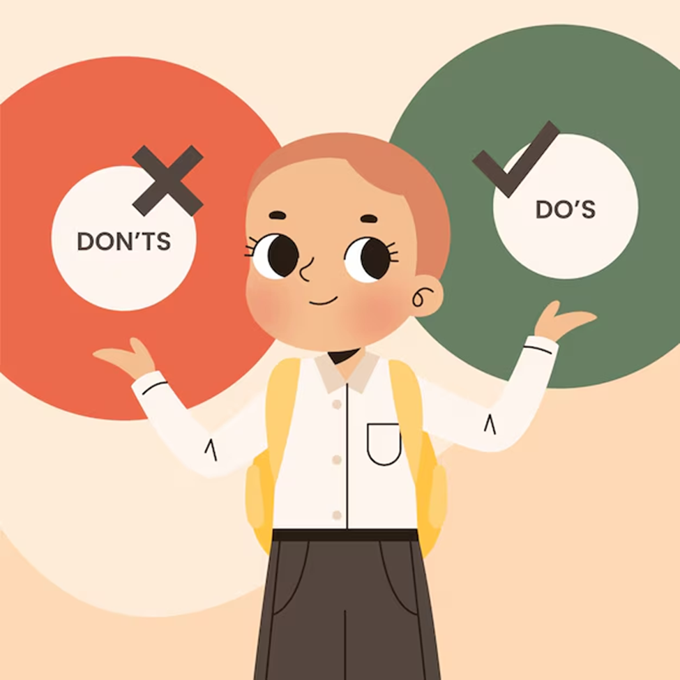 Graphic of a girl thinking about do’s and don'ts