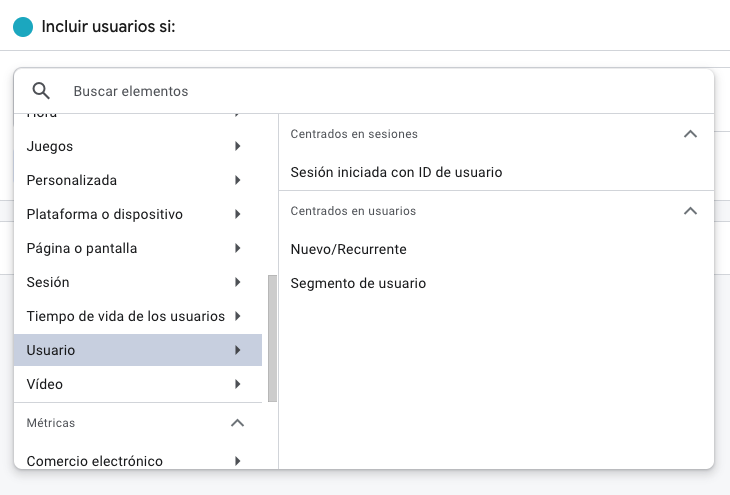 Panel de configuración de audiencia en remarketing de campañas de Google Ads