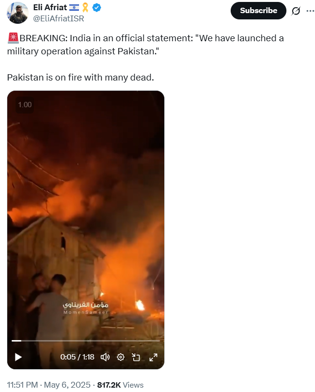 BREAKING: India in an official statement: ‘We have launched a military operation against Pakistan.’ Pakistan is on fire with many dead.