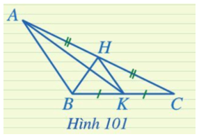 BÀI 10: TÍNH CHẤT BA ĐƯỜNG TRUNG TUYẾN CỦA TAM GIÁCKhởi độngCâu hỏi: Hình 96 minh họa một miếng bìa phẳng có dạng hình tam giác đặt thăng bằng trên đầu ngón tay tại điểm G. Điểm được xác định như thế nào?Đáp án chuẩn:Trung điểm ba đường trung tuyến của tam giác.I. Đường trung tuyến của tam giácBài 1: Quan sát hình 97 và cho biết các đầu mút của đoạn thẳng AM có đặc điểm gì? Đáp án chuẩn:A là một đỉnh của tam giác ABC, điểm M là trung điểm của cạnh BC.Bài 2: Trong hình 101, đoạn HK là đường trung tuyến của những tam giác nào?Đáp án chuẩn:AKC và BHCII. Tính chất ba đường trung tuyến của tam giácBài 1: Quan sát các đường trung tuyến AM, BN, CP của tam giác ABC trong Hình 102, cho biết ba đường trung tuyến đó có cùng đi qua một điểm hay không?Đáp án chuẩn:Ta thấy ba đường trung tuyến AM, BN, CP của tam giác ABC cùng đi qua điểm G.Bài 2: Cho tam giác PQR có hai đường trung tuyến QM và RK cắt nhau tại G. Gọi I là trung điểm của cạnh QR. Chứng minh rằng 3 điểm P, G, I thằng hàngĐáp án chuẩn:P, G, I thẳng hàng.Bài 3: Quan sát các đường trung tuyến AM, BN, CP của tam giác ABC trong hình 104. Bằng cách đếm số ô vuông, tìm các tỉ số AGAM;BGBN;CGCPĐáp án chuẩn:AGAM=23;BGBN=23;CGCP=23III. Bài tập