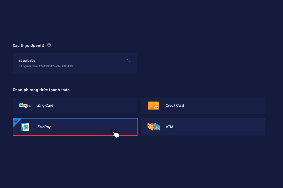 Chọn Zalo Pay làm hình thức thanh toán