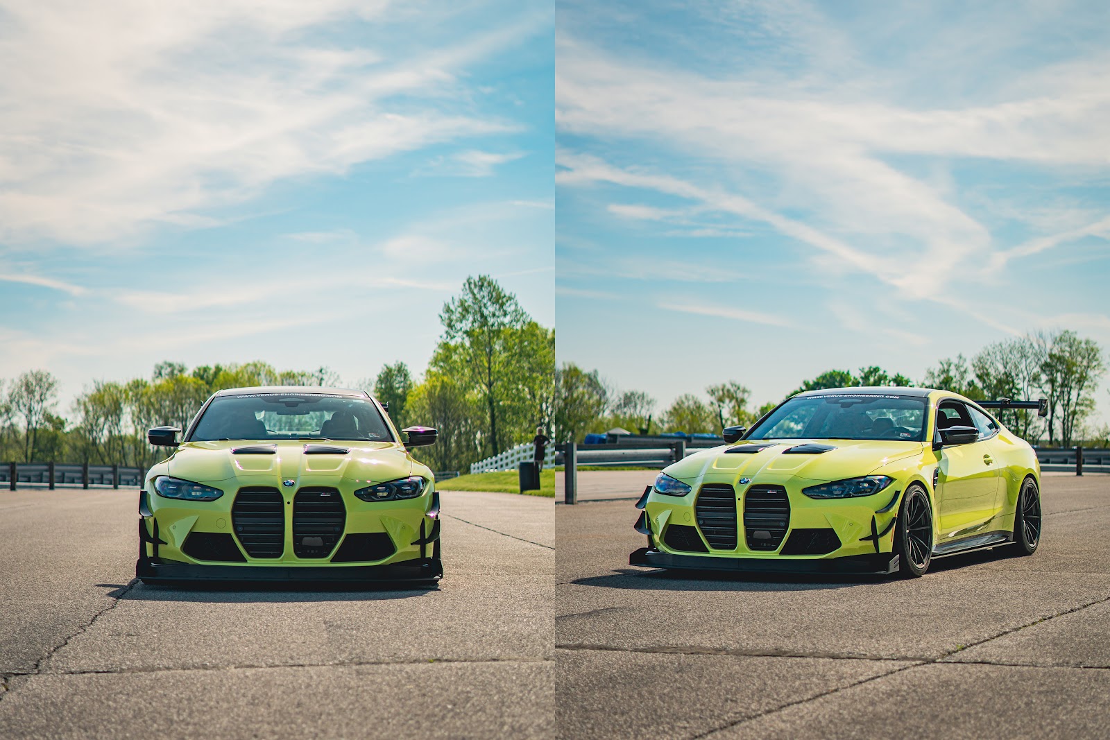 BMW G82 M4 pictured on track with Verus Engineering aftermarket parts