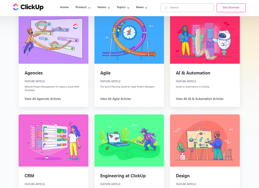 The ClickUp blog page for blog design inspiration