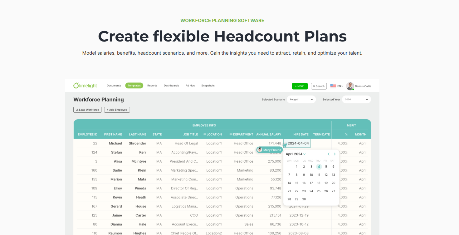  Screenshot of Limelight’s workforce planning capabilities