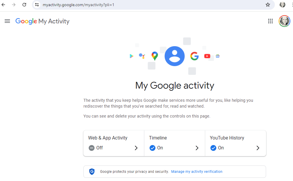 screengrab of Google's My Activity Dashboard