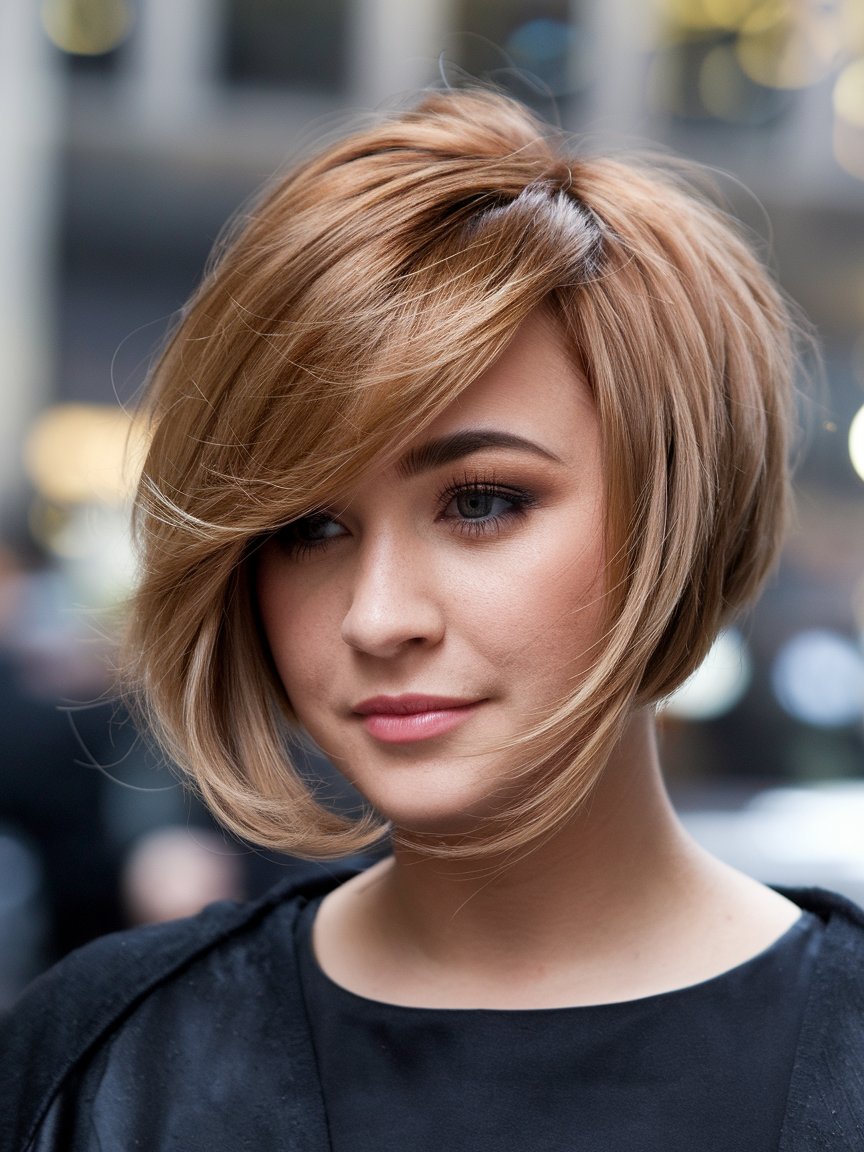 31. Short Bob with Heavy Side Bangs