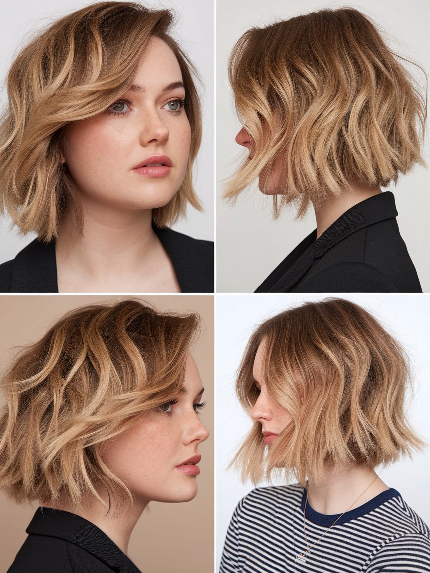 5. Bronde Tousled Bob with a Side Part