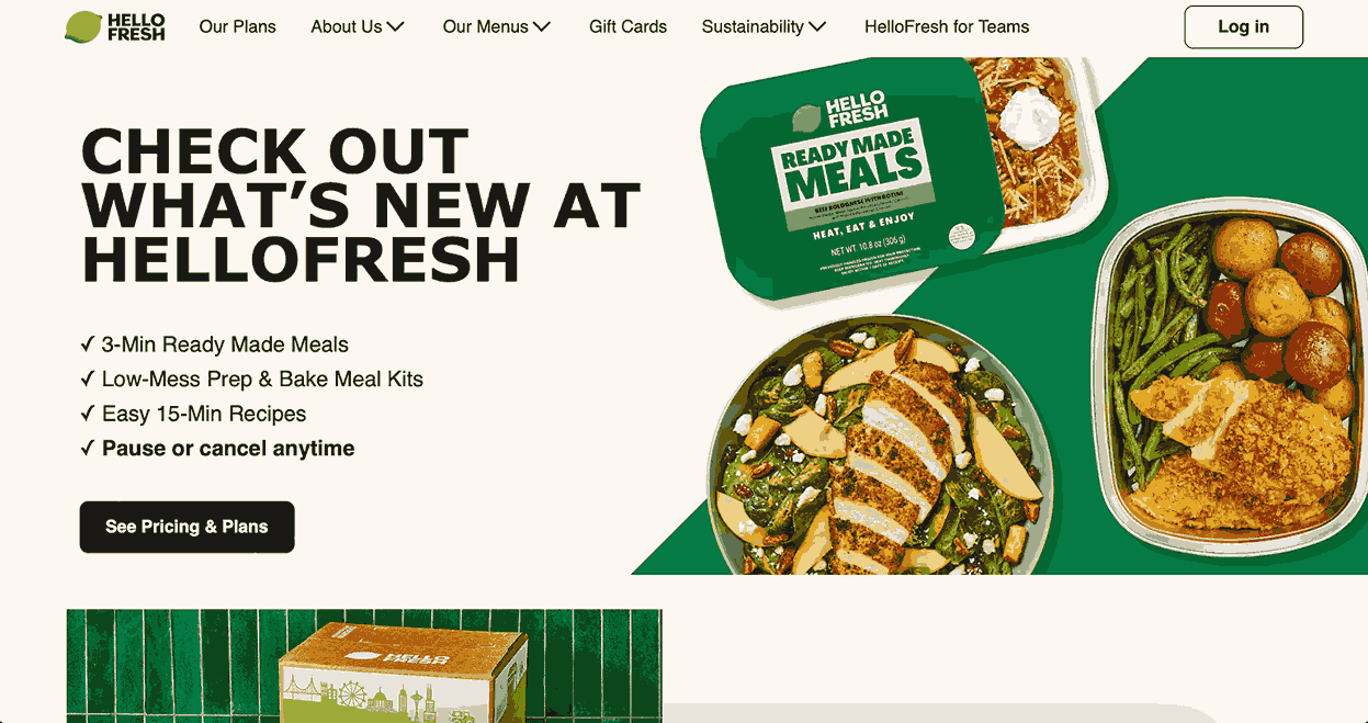A screenshot of HelloFresh homepage 