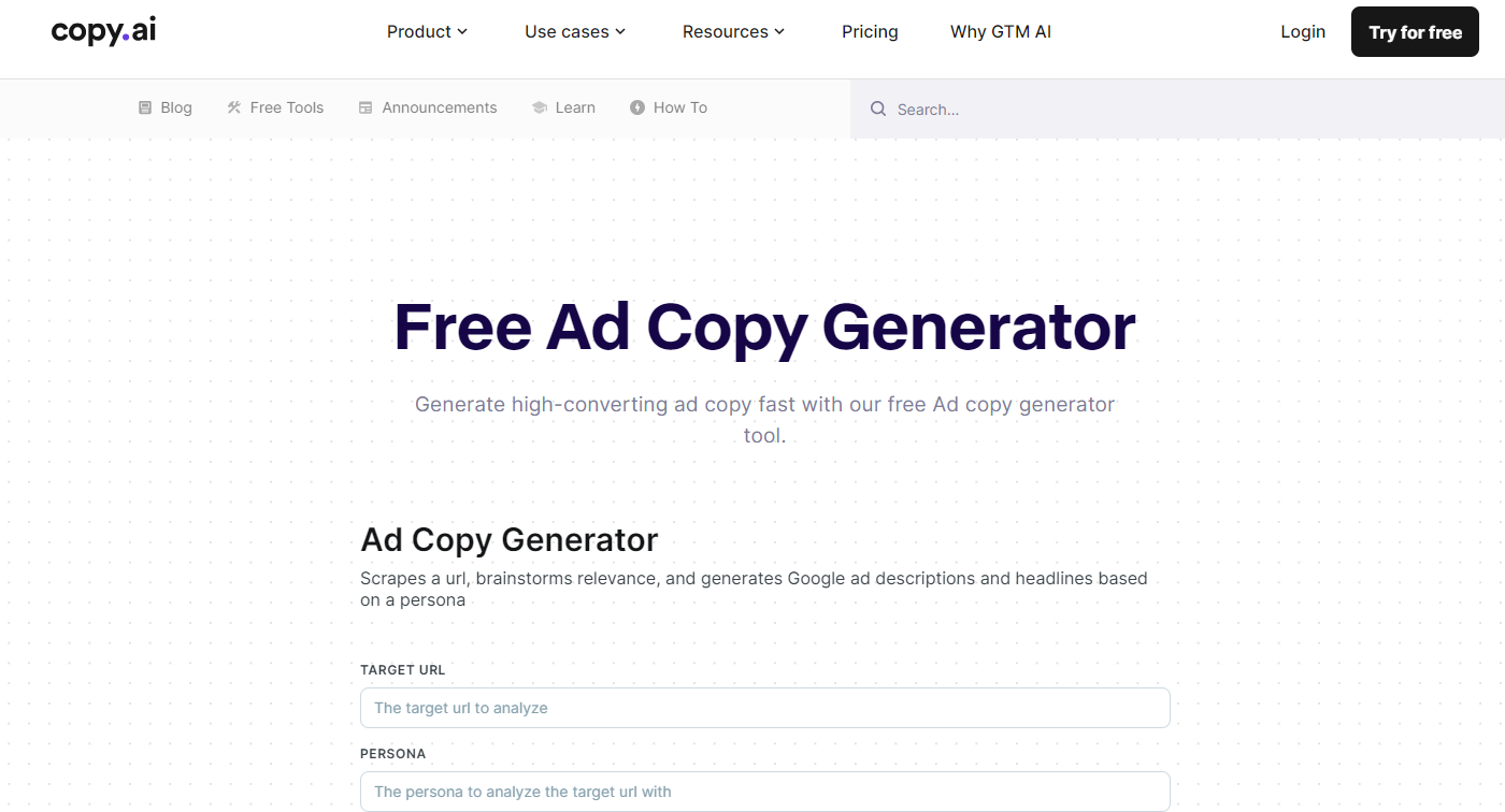 Copy.ai's Free Google Ads Generator