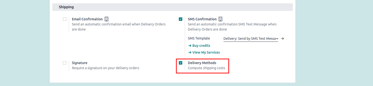 Delivery methods in inventory