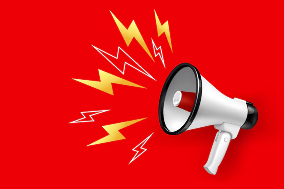 A megaphone with a red background  indicating a new blog post announcement