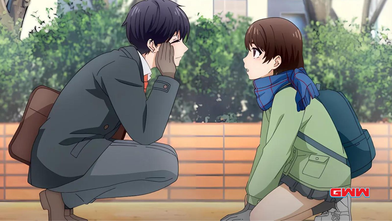 Hotaru confronts Hananoi, crouching to his level in a heartfelt moment