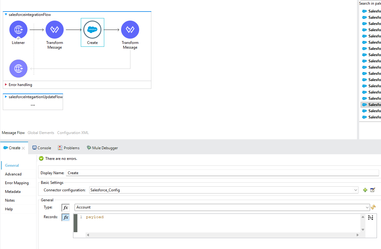 Sample MuleSoft Flow for Integrating Salesforce