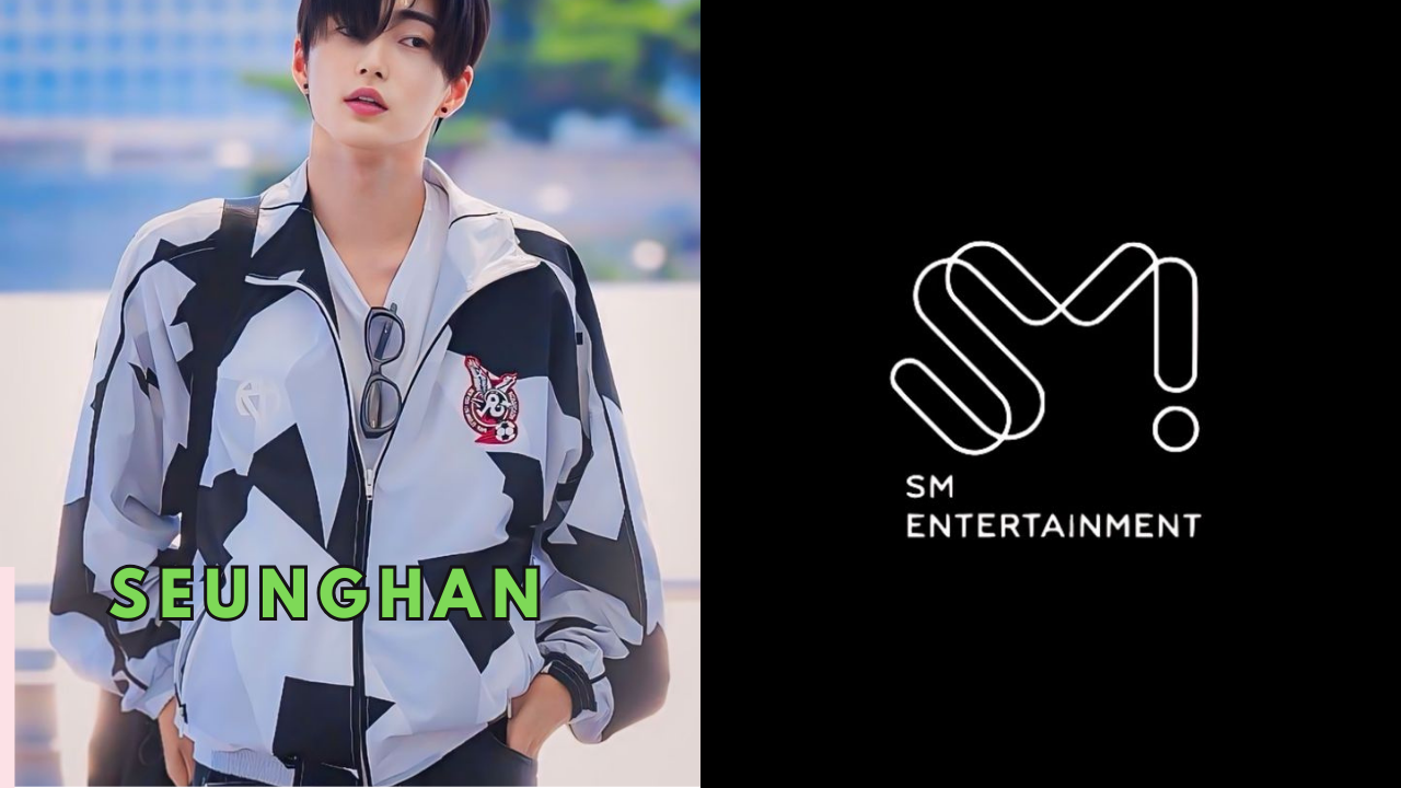 This contains an image of seunghan and Sm Entertainment logo