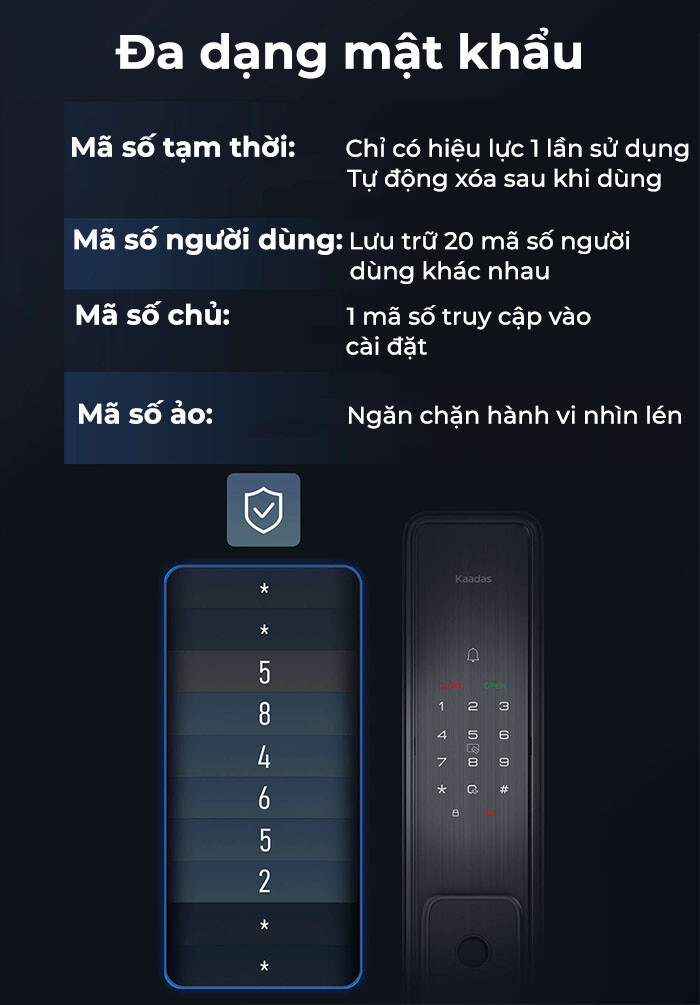 Đa dạng các loại mã số trên khoá Kaadas Q3