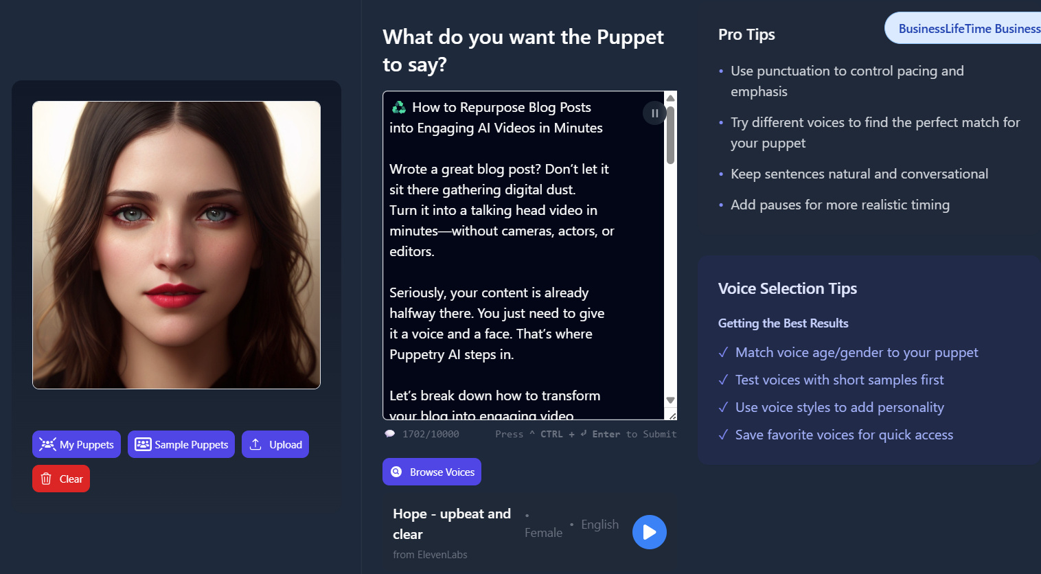 puppetry ai webpage to video