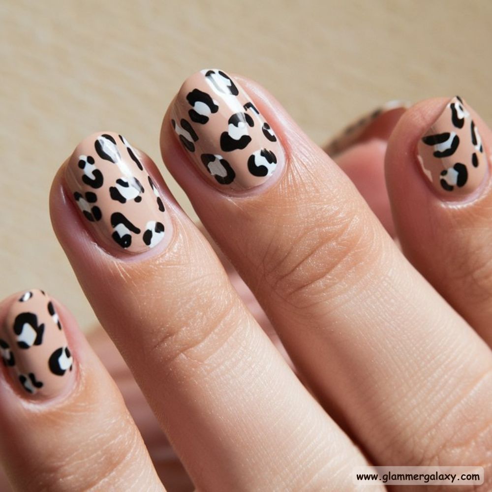 Short Fall Nail having Neutral Leopard Print Nails
