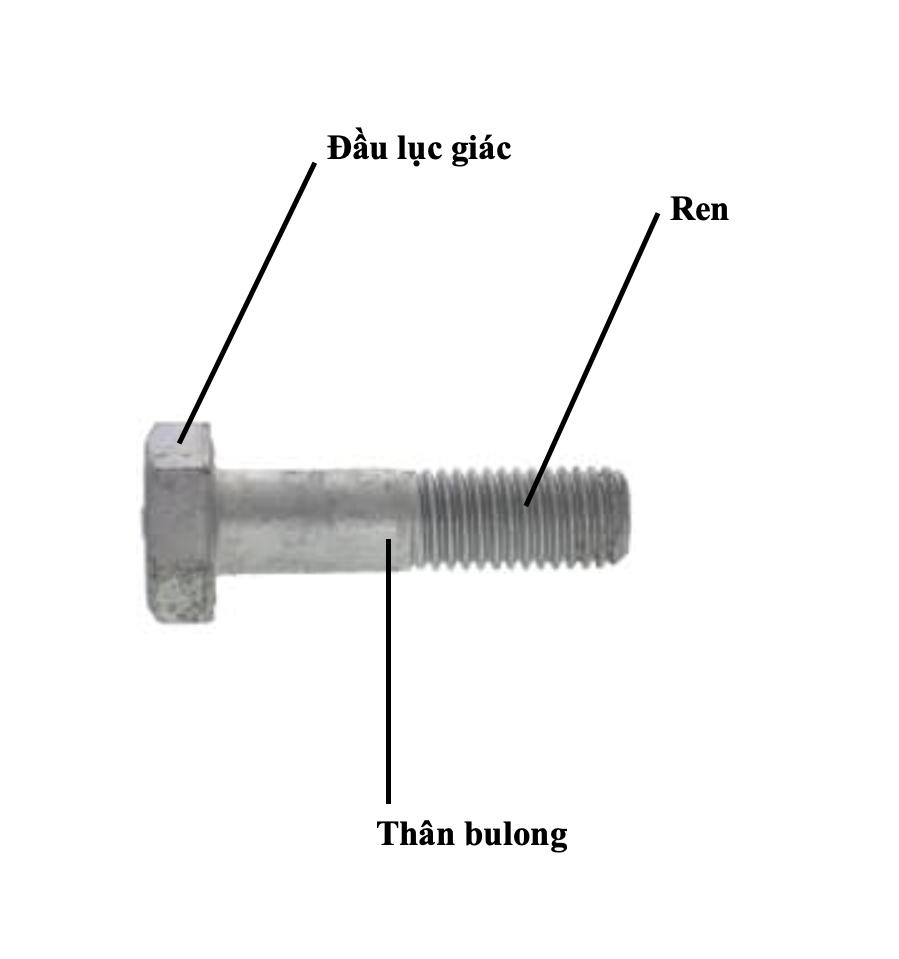 Sơ đồ cấu tạo bulong ASTM A325/A325M với đầu lục giác và thân ren.