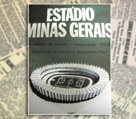 Pôster de divulgação da inauguração do Estádio Minas Gerais, conhecido como Mineirão