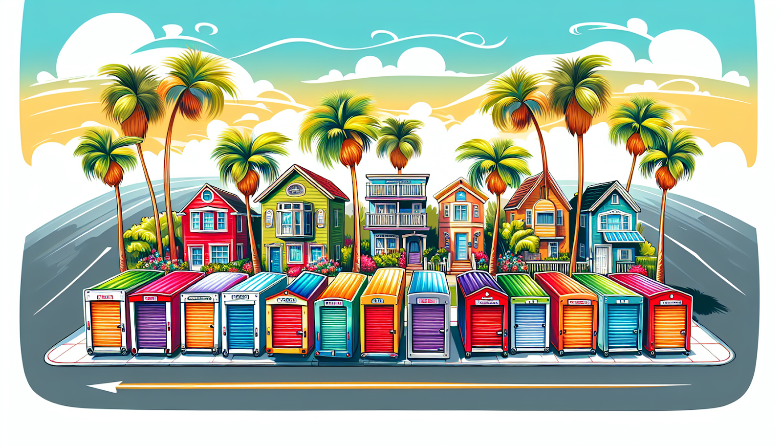 An illustration of portable self storage units in a San Diego neighborhood.